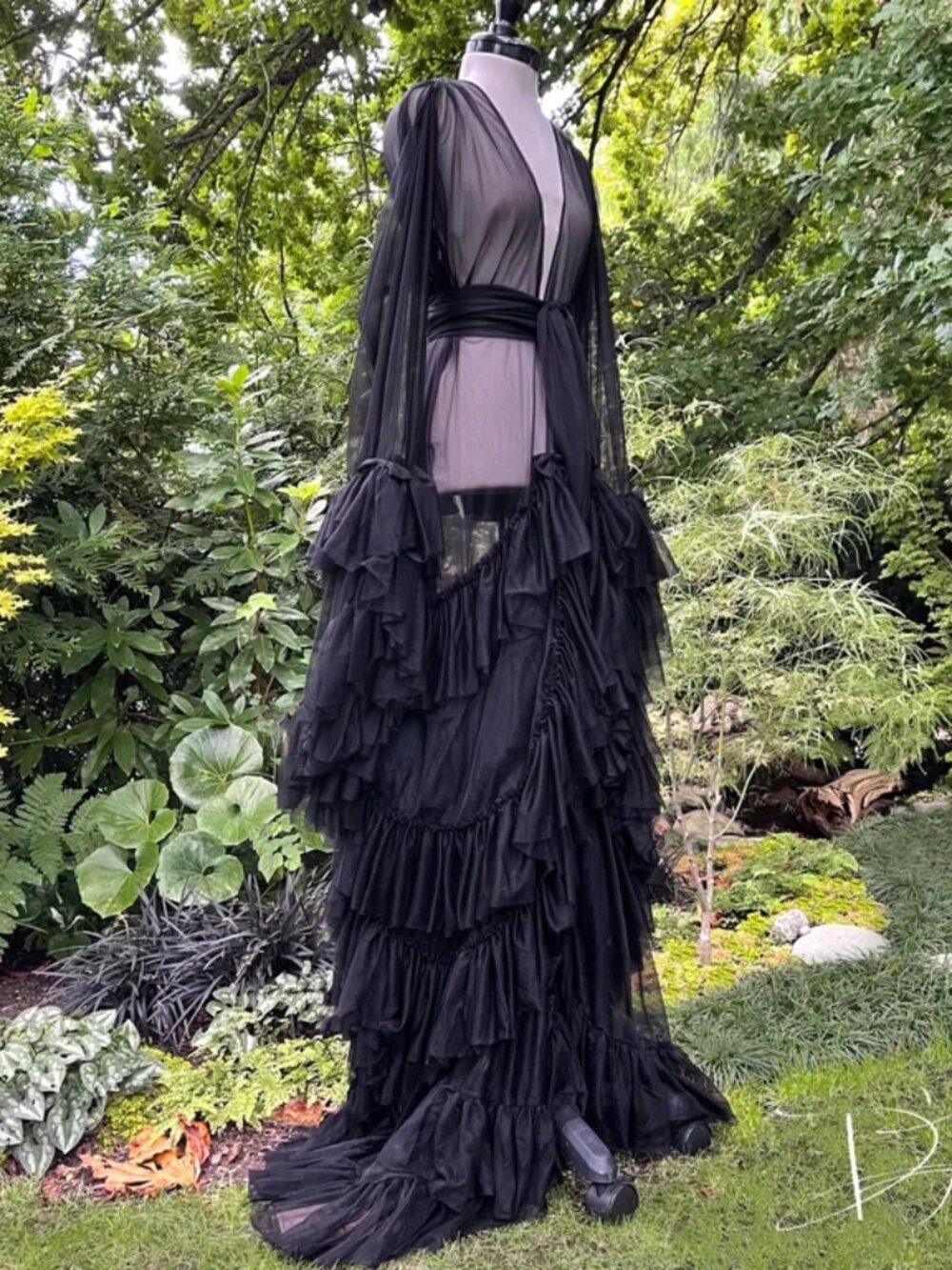 Catherine D'Lish Black "Daphne" Sheer Dressing Gown - Picture 5 of 8